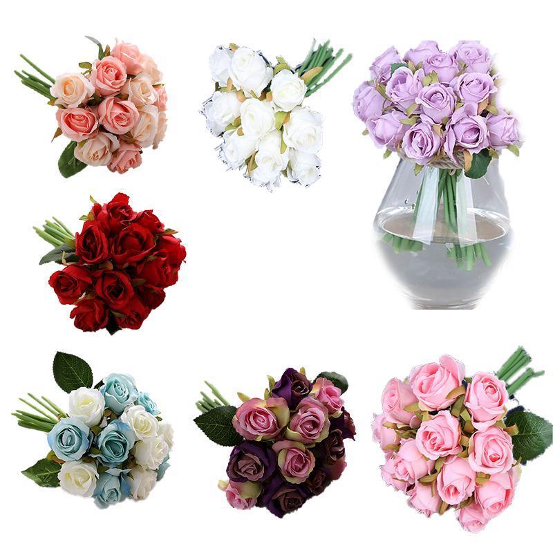 12 Heads Silk Rose Artificial Flowers Fake Bouquet - modena