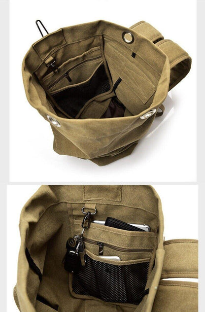 Large Capacity Travel Backpack for Men Outdoor Sports Bag Canvas Rucksack - Black-Big