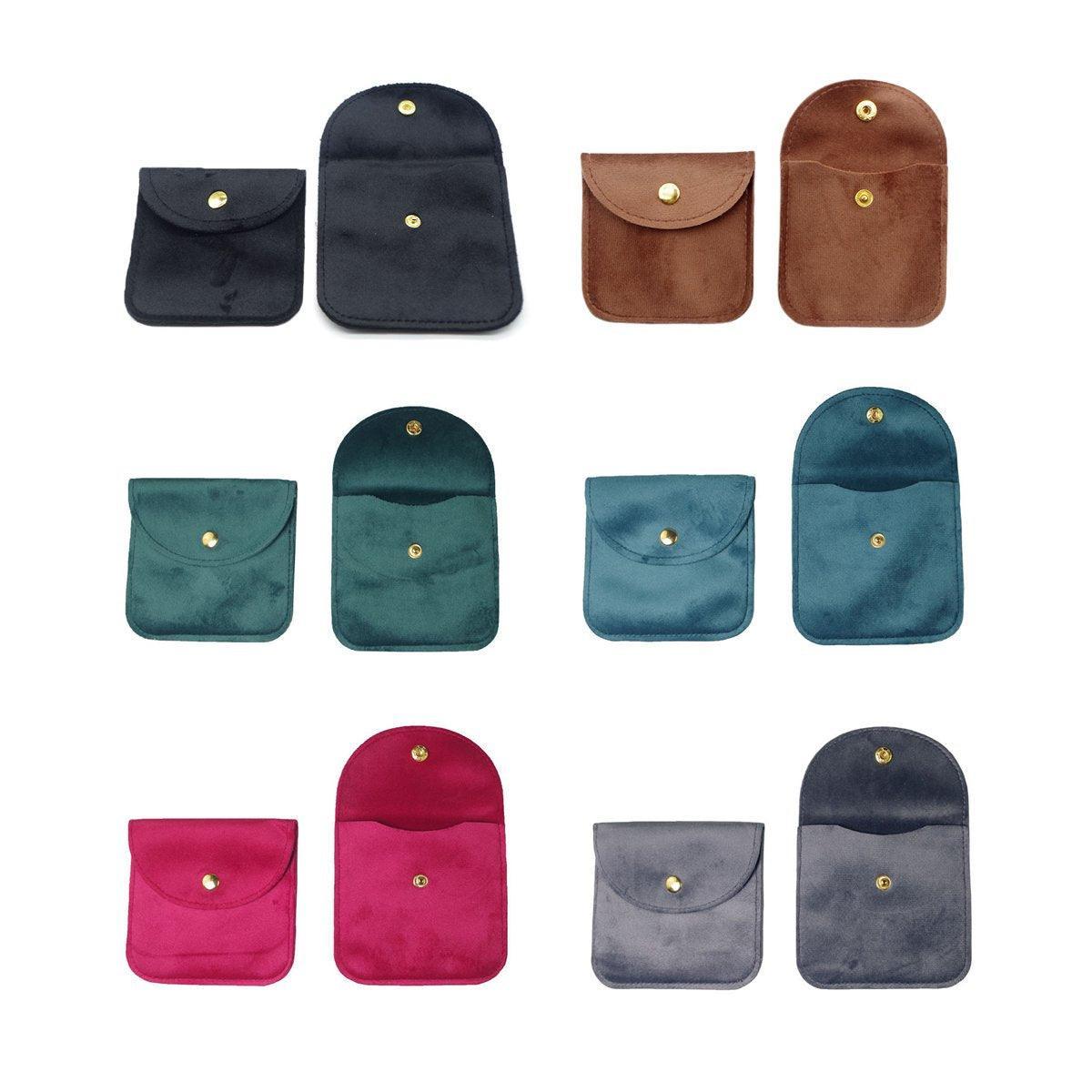 10pcs Velvet Jewelry Pouch Button Closure Thick Soft Ring Necklace Storage Bag - Black
