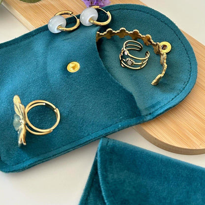 10pcs Velvet Jewelry Pouch Button Closure Thick Soft Ring Necklace Storage Bag - Black