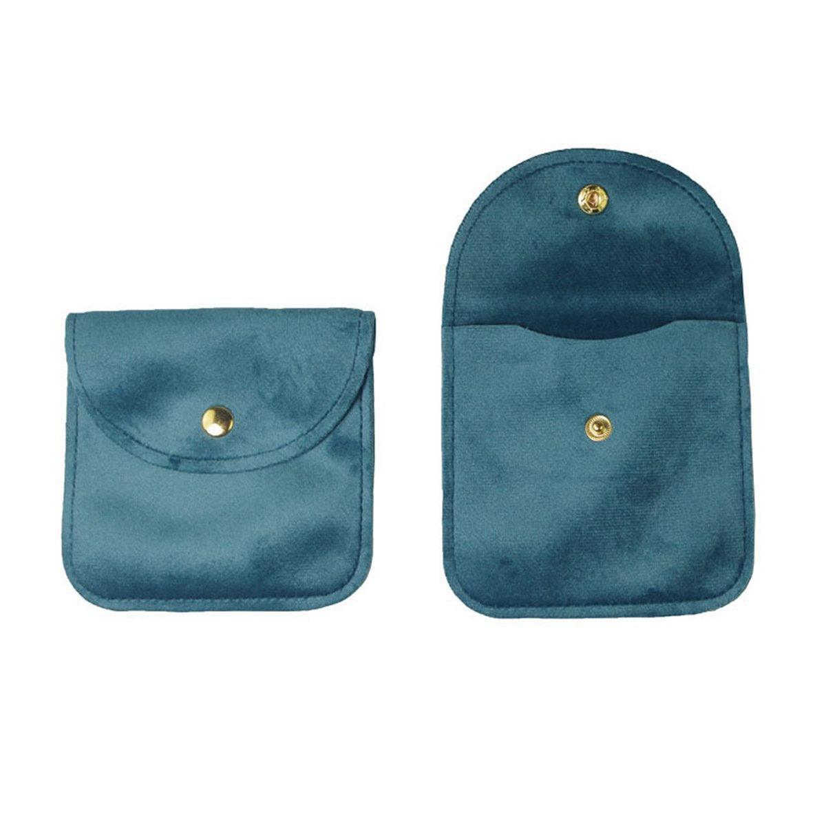 10pcs Velvet Jewelry Pouch Button Closure Thick Soft Ring Necklace Storage Bag - Black