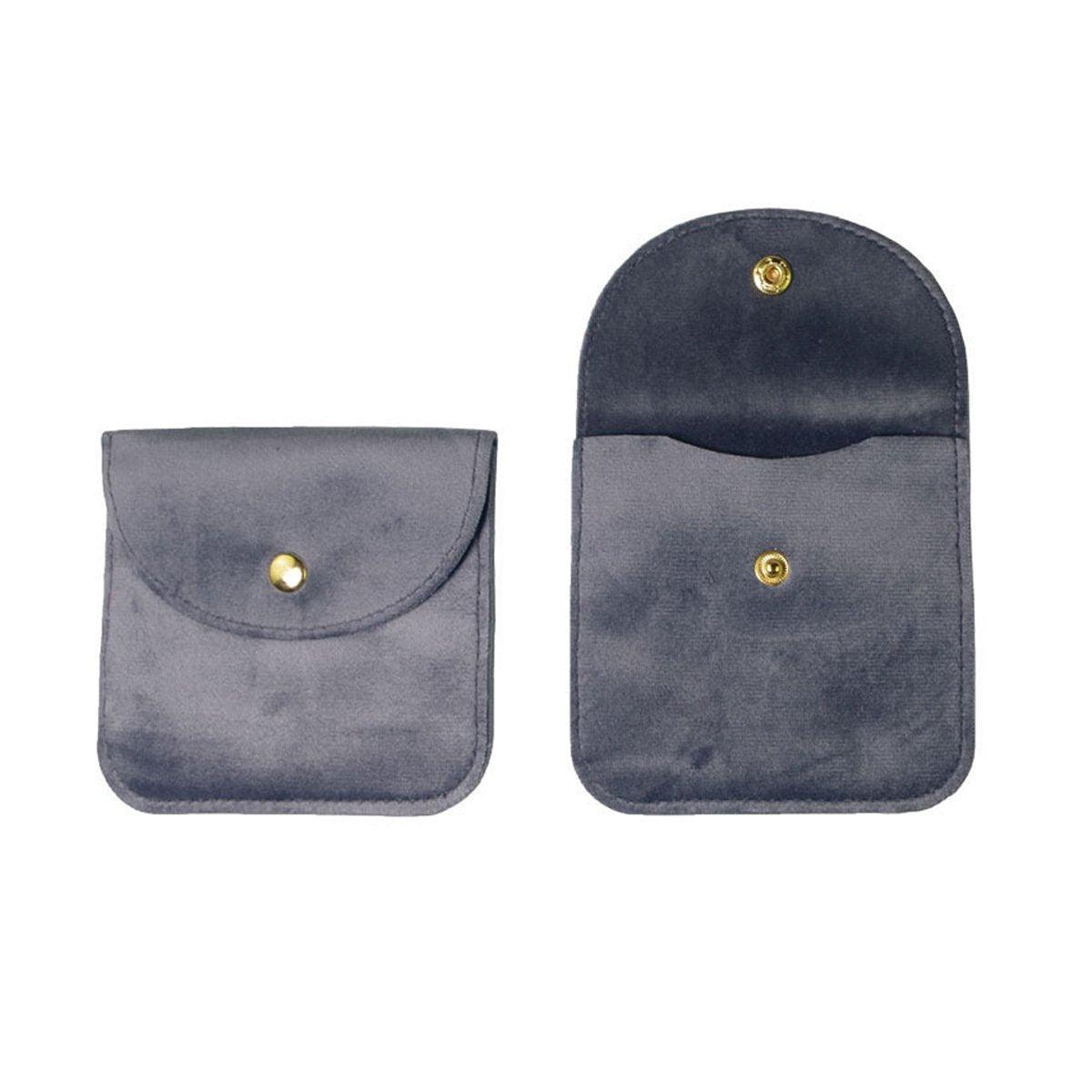 10pcs Velvet Jewelry Pouch Button Closure Thick Soft Ring Necklace Storage Bag - Brown