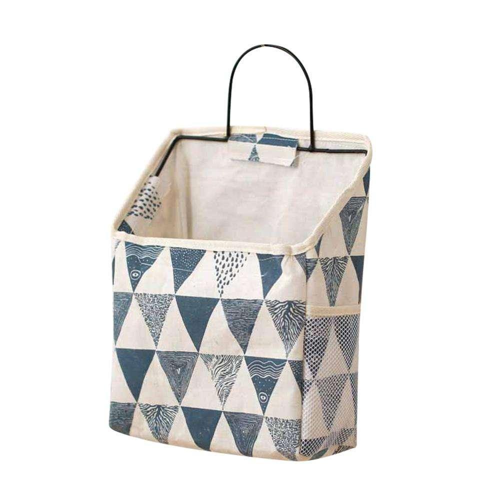 Wall Hanging Storage Bag Home Wardrobe Organiser Pouch Book Holder Phone Pocket - Blue Triangle