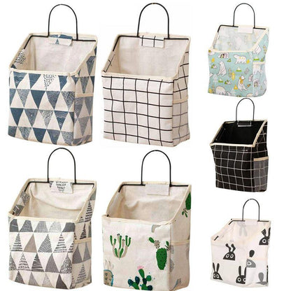 Wall Hanging Storage Bag Home Wardrobe Organiser Pouch Book Holder Phone Pocket - Grey Triangle