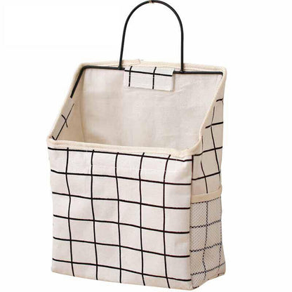 Wall Hanging Storage Bag Home Wardrobe Organiser Pouch Book Holder Phone Pocket - White Grid