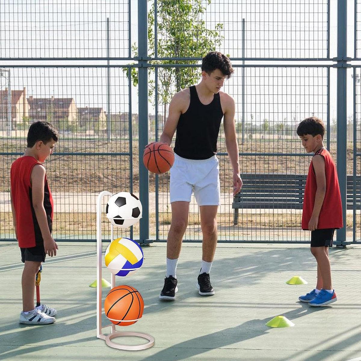 3/4Tier Basketball Stand Ball Organizer Storage Rack Basketball Equipment Holder - Black-3 Layers