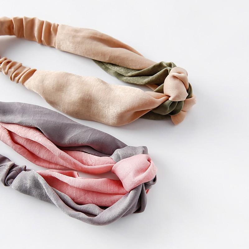 Women Chiffon Floral Print Headband Fashion Bohemian Elastic Cross Hair Bands - Beige+Green