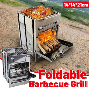Outdoor Camping Mini Folding Wood Burning Stove Picnic Stainless Steel BBQ Grill