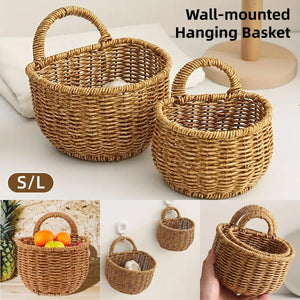 Imitation Rattan Woven Storage Basket Shelf Organizer Wash Rack for Home Decor - Small