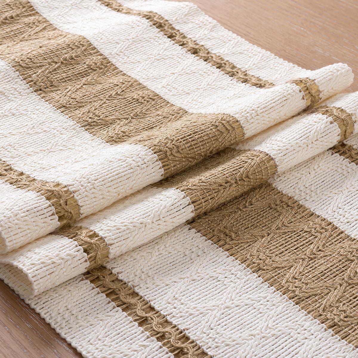 Cotton Linen Table Runner with Knot Tassel Bed End Towel Long Tablecloth Mat - Black
