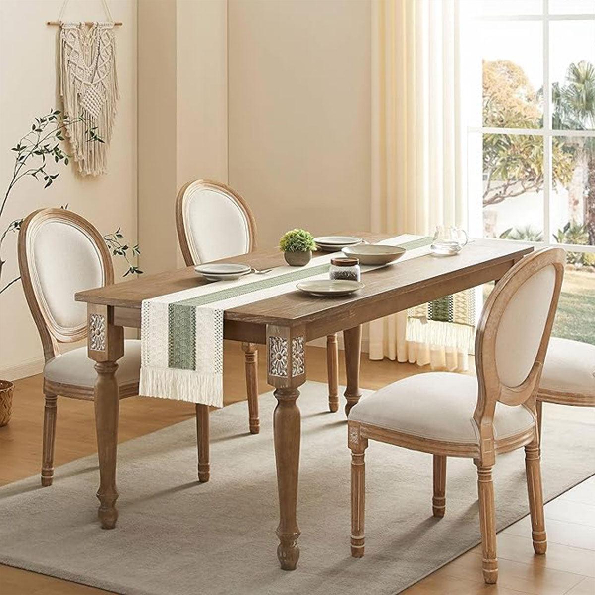 Cotton Linen Table Runner with Knot Tassel Bed End Towel Long Tablecloth Mat - Light brown