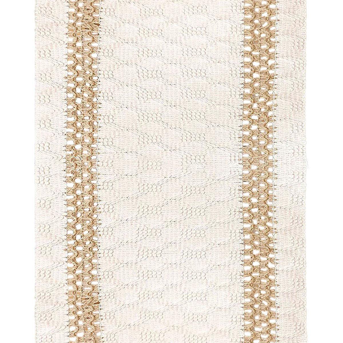 Cotton Linen Table Runner with Knot Tassel Bed End Towel Long Tablecloth Mat - Light brown