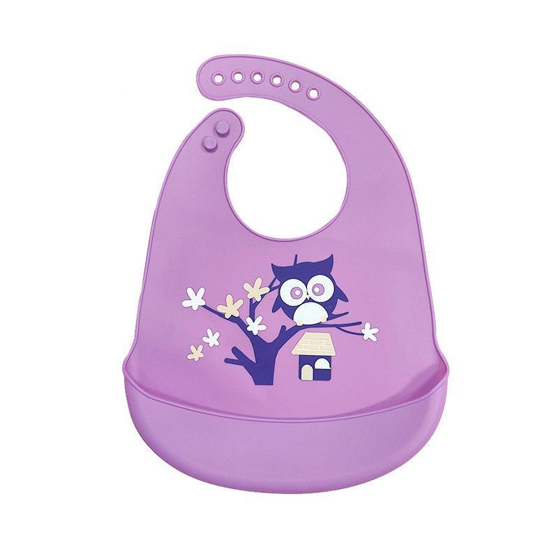 Silicone Waterproof Feeding Bib Apron with Pouch Easy to Clean Smock for Mealtime Use - Purple Swan