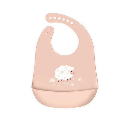 Silicone Waterproof Feeding Bib Apron with Pouch Easy to Clean Smock for Mealtime Use - Sheep