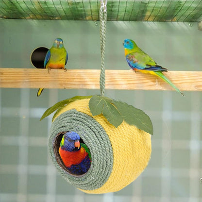 Bird Nest Parrot Nest Coconut Shell Braided Twine Colourful Cage Hanging Bed - White-Brown-Screw Model