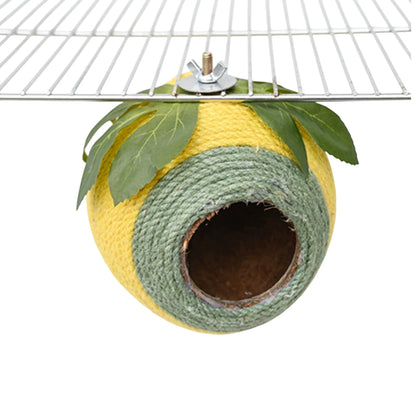 Bird Nest Parrot Nest Coconut Shell Braided Twine Colourful Cage Hanging Bed - White-Brown-Screw Model