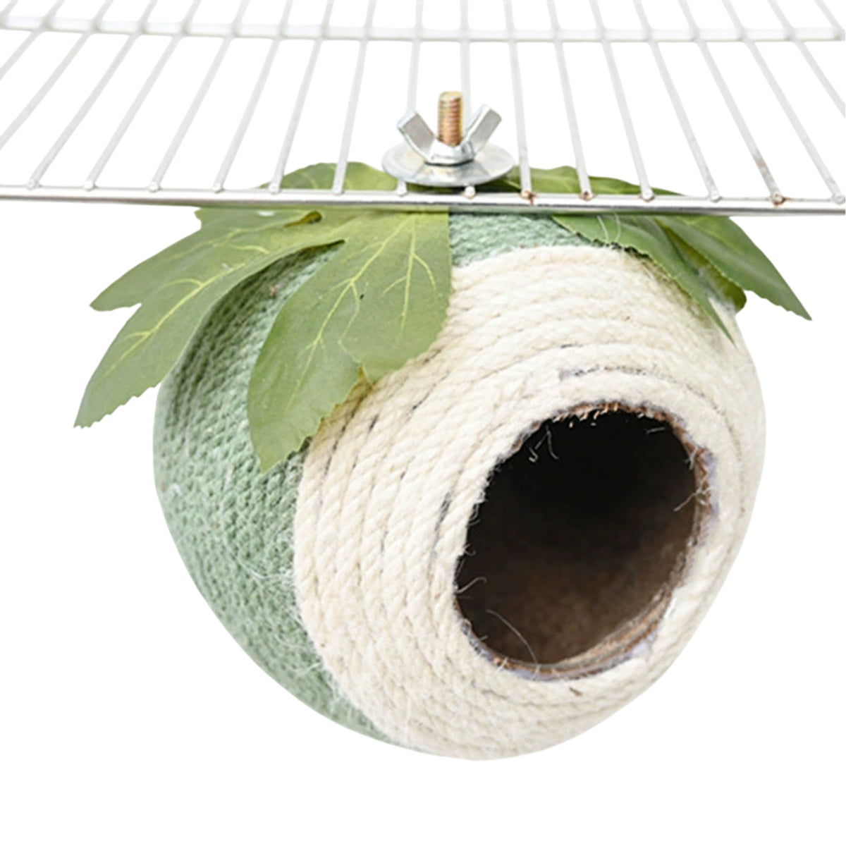 Bird Nest Parrot Nest Coconut Shell Braided Twine Colourful Cage Hanging Bed - Green-Yellow-Screw Model