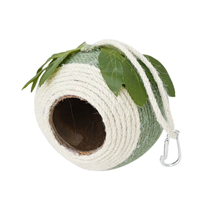 Bird Nest Parrot Nest Coconut Shell Braided Twine Colourful Cage Hanging Bed - Green-Yellow-Screw Model