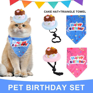 Pet Birthday Cake Hat and Triangle Towel combination Fun Party Dress Up for Pets - Pink - Factory Direct Shop