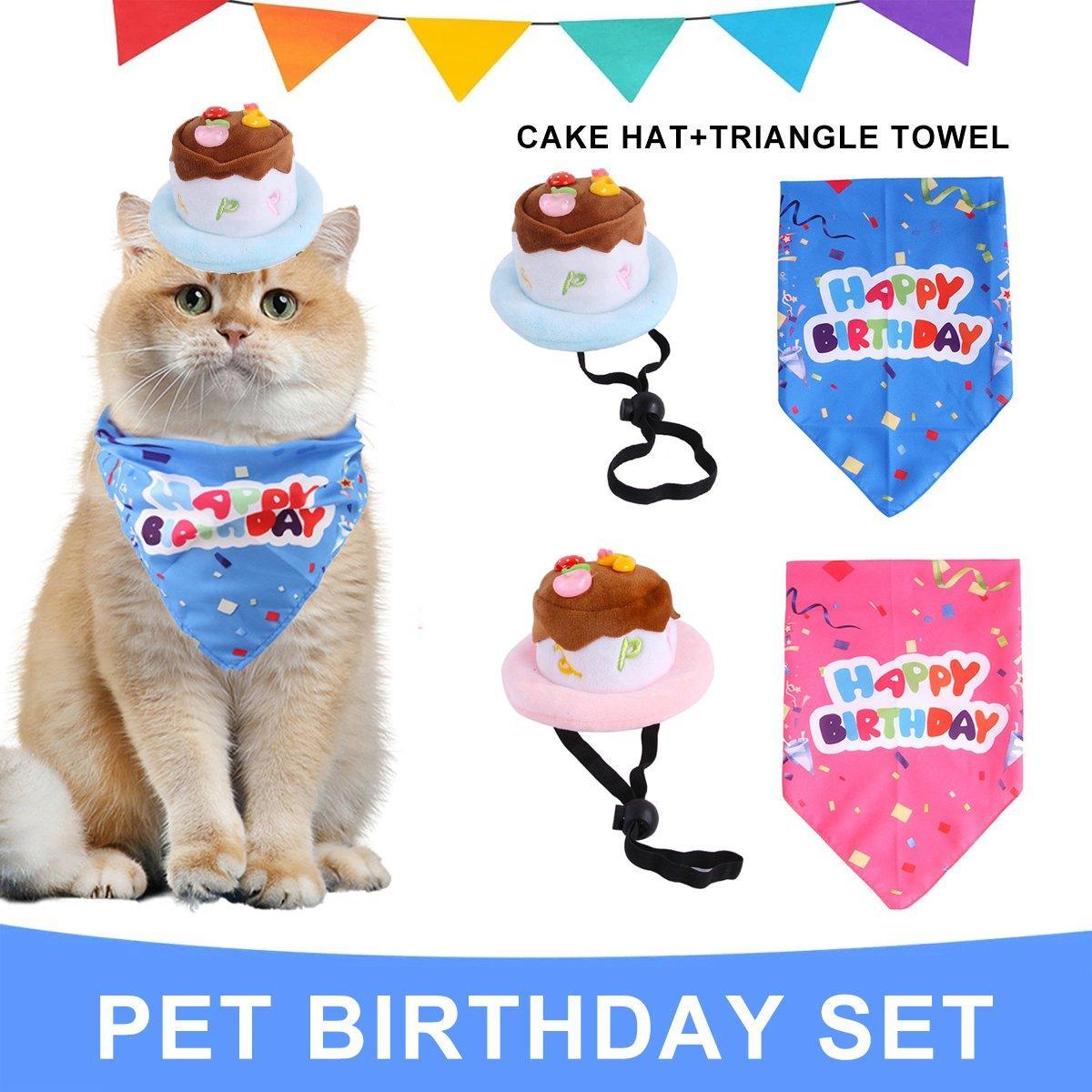 Pet Birthday Cake Hat and Triangle Towel combination Fun Party Dress Up for Pets - Pink - Factory Direct Shop