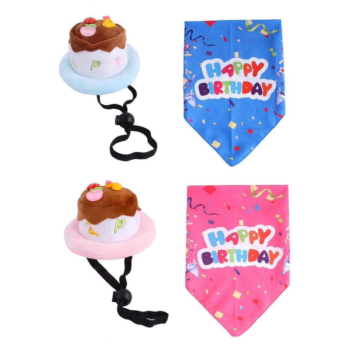 Pet Birthday Cake Hat and Triangle Towel combination Fun Party Dress Up for Pets - Pink - Factory Direct Shop