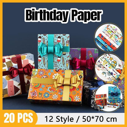 20pcs Cute Animal Cartoon Gift Wrapping Paper for Toys Bookskin and Crafts - Blue Dinosaurs-20PCS