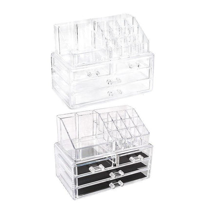 Holder Cosmetic Makeup Organiser 4 Drawer Storage Jewellery Box Clear Acrylic - With Black Mesh Pad