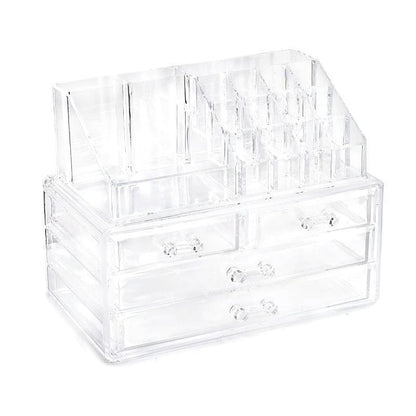 Holder Cosmetic Makeup Organiser 4 Drawer Storage Jewellery Box Clear Acrylic - With Black Mesh Pad