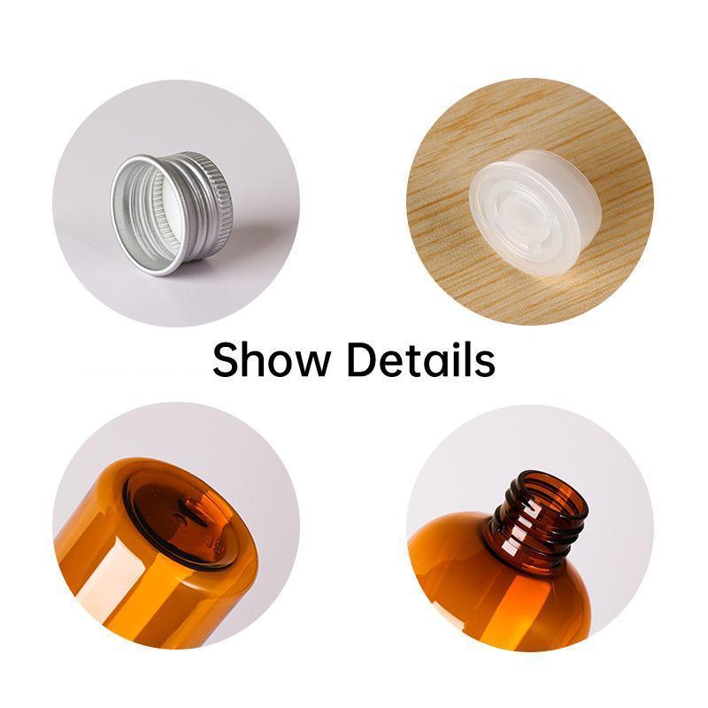 20pcs Brown Transparent Cosmetic Bottles with Aluminum Lids for Packaging - Transparent-200ml