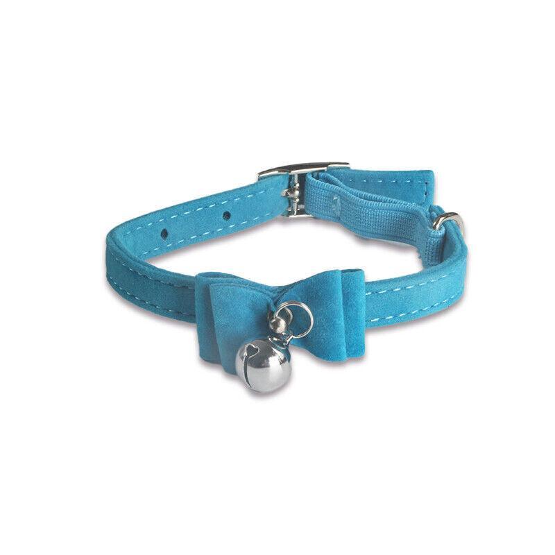 1× Adjustable Suede Cat Collar with Bow Bell Pink Blue Black Red - Black