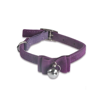 1× Adjustable Suede Cat Collar with Bow Bell Pink Blue Black Red - Brown