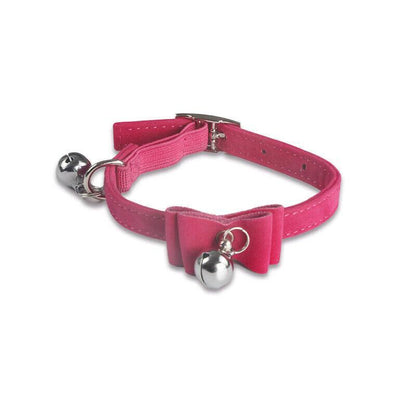 1× Adjustable Suede Cat Collar with Bow Bell Pink Blue Black Red - Brown