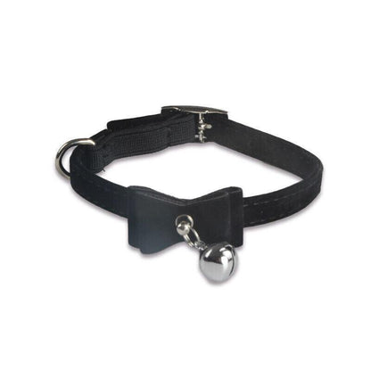 1× Adjustable Suede Cat Collar with Bow Bell Pink Blue Black Red - Pink