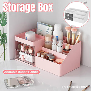 Cartoon Drawer Type Cosmetic Jewelry Storage Box Desktop Student Stationery Box - White