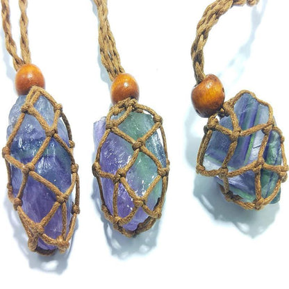 L Size Empty Stone Holder Necklace Crystal Quartz Gemstone Cage Rope Cord Pendant DIY - Brown