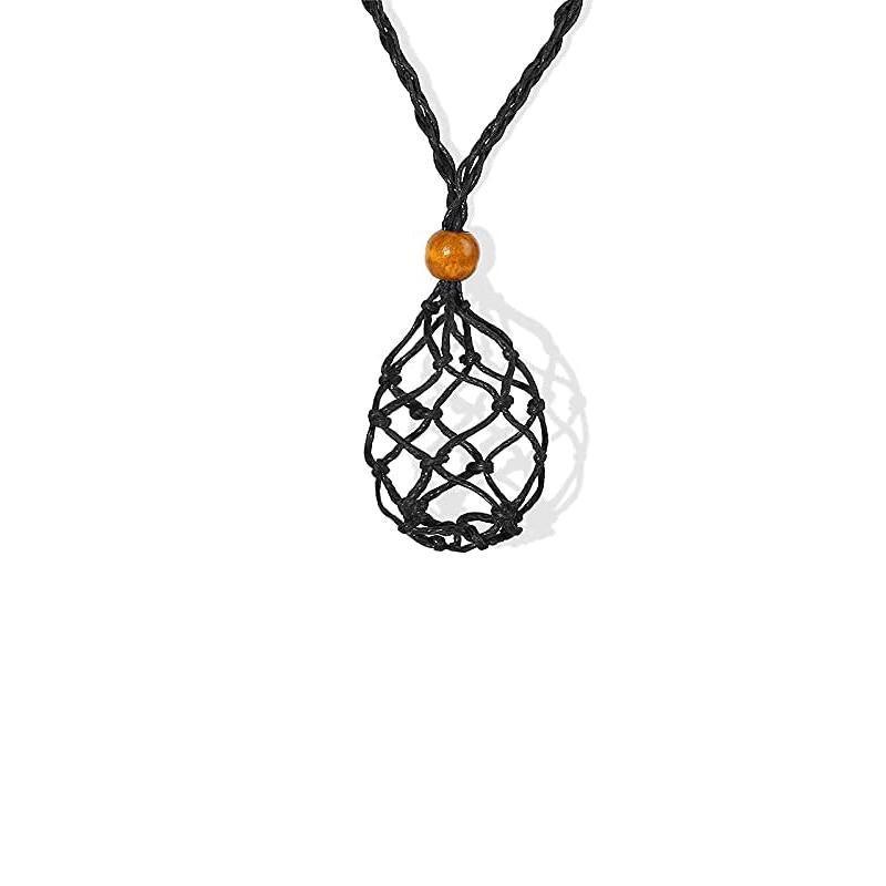 L Size Empty Stone Holder Necklace Crystal Quartz Gemstone Cage Rope Cord Pendant DIY - Brown