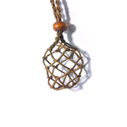 L Size Empty Stone Holder Necklace Crystal Quartz Gemstone Cage Rope Cord Pendant DIY - Brown