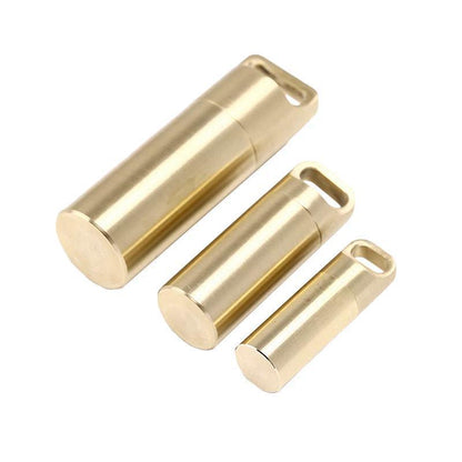 Waterproof Pill Box Case Bottle Brass Container Keyring Medicine Capsule Holder - L
