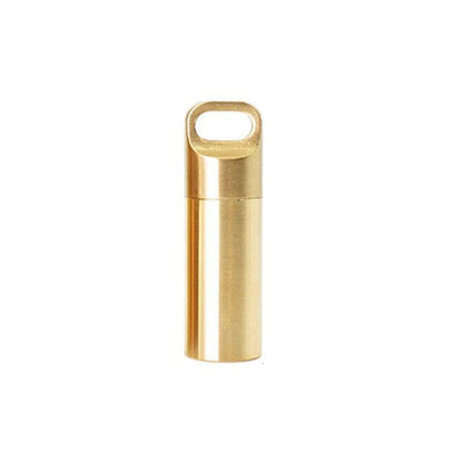 Waterproof Pill Box Case Bottle Brass Container Keyring Medicine Capsule Holder - L