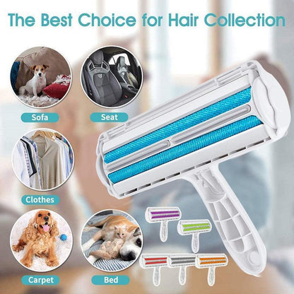 Pet Hair Remover Brush Dog Cat Fur Cleaning Roller Reusable Self Cleaning Tool - Blue