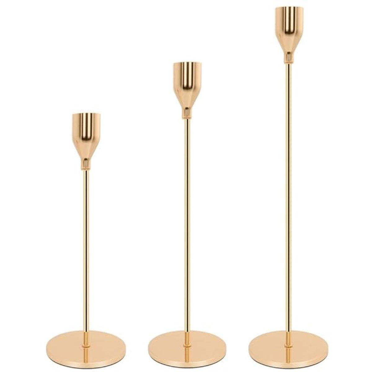 Set of 3 Decorative Candlestick Holder Candle Stand for Wedding / Dinner / Party - Gold