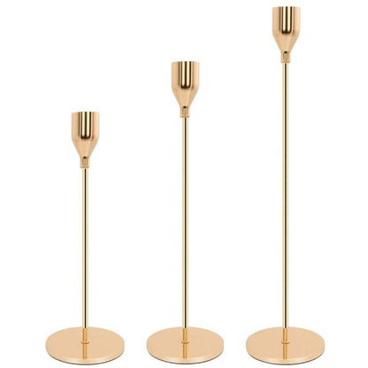 Set of 3 Decorative Candlestick Holder Candle Stand for Wedding / Dinner / Party - Gold
