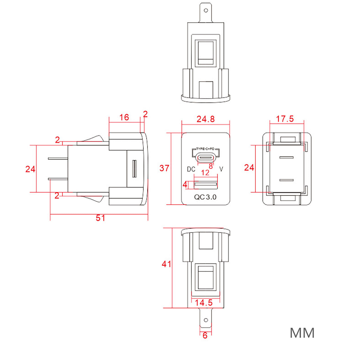 Car USB Charger Socket Adapter 12V 24V Dual Port Power Outlet For Honda Vehicle