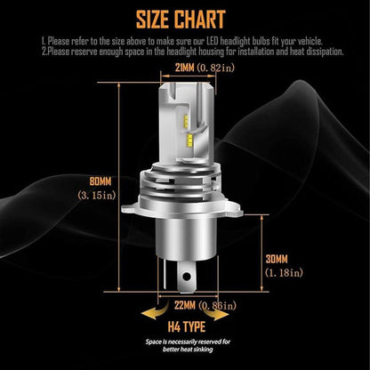 2 Pack H4 LED Headlight Bulbs 6000K White 9600LM High Low Beam Canbus Ready