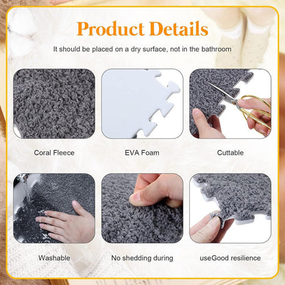 Foam Floor Mats Set 10PCS Shaggy Interlocking Tiles Soft for Kids Room Play Area - Camel-White