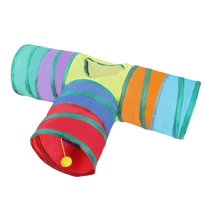 Foldable Rainbow Cat Tunnel Interactive Pet Toy with Tee Shape Fun Play Tunnel