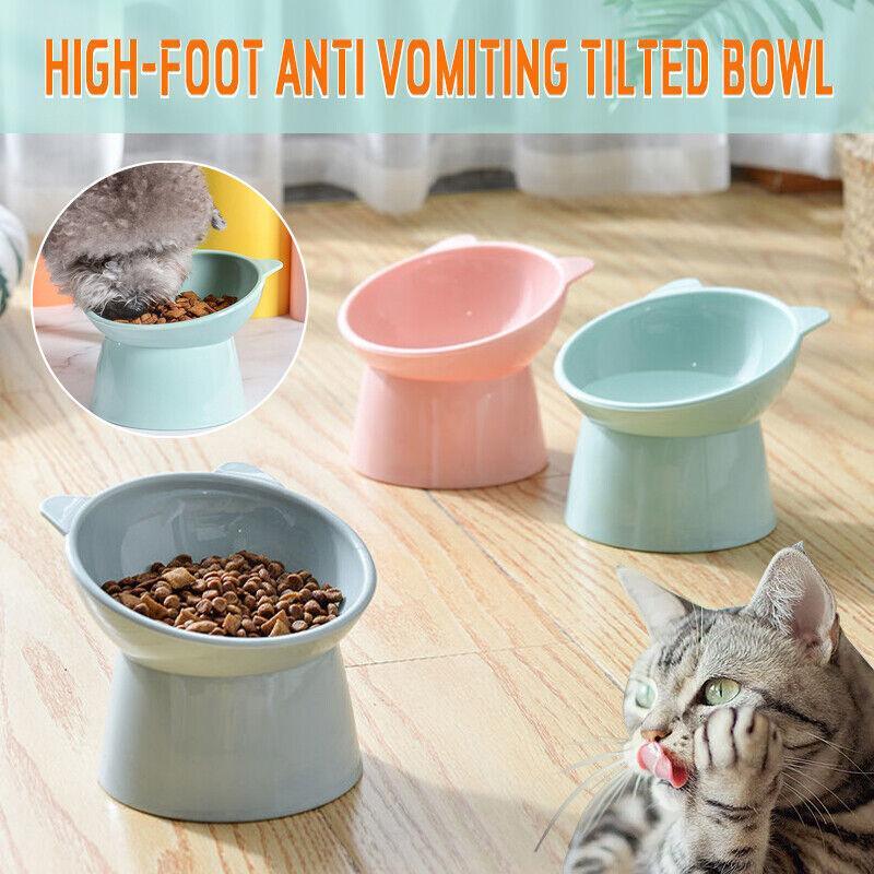 Elevated Pet Bowl Cat Dog Feeder Food Water High - Foot Anti Vomiting Tilted Bowl - Blue - Factory Direct Shop