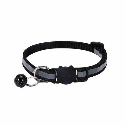 Reflective Cat Collar with Breakaway Buckle and Bell Adjustable for Small Pet Use - Black
