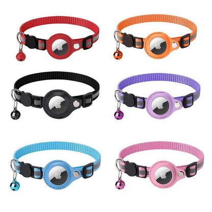 Reflective Pet Collar with Holder for AirTag Tracker – Anti-Lost Cat Dog Tag - Orange