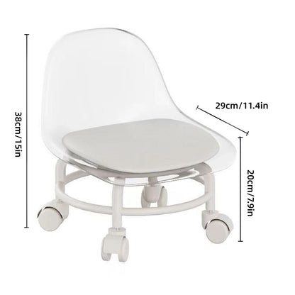 Stool with Universal Wheels Pulley Short Stool with Backrest Comfortable Seat - White
